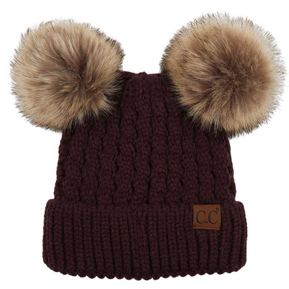 Double Pom Cable Knit Beanie