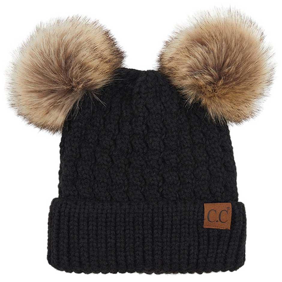 Double Pom Cable Knit Beanie