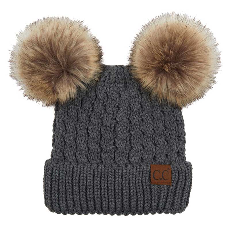 Double Pom Cable Knit Beanie