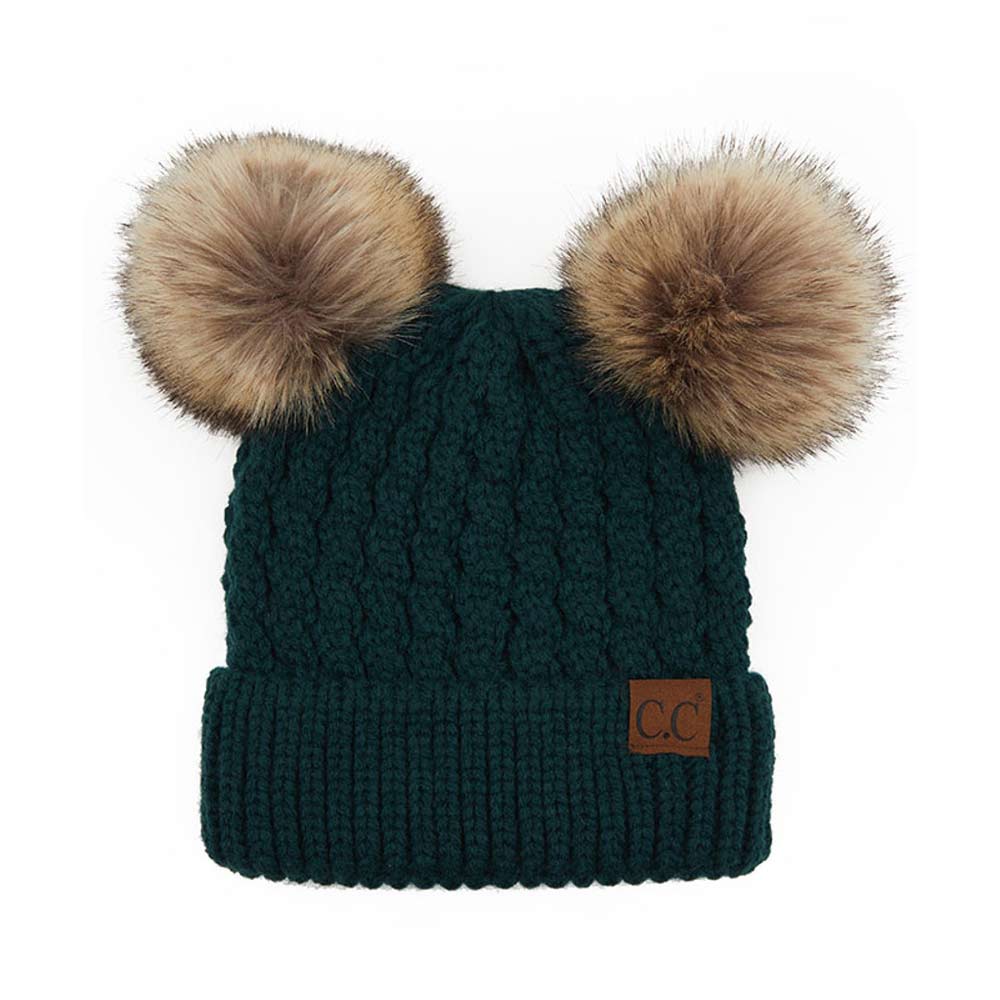 Double Pom Cable Knit Beanie