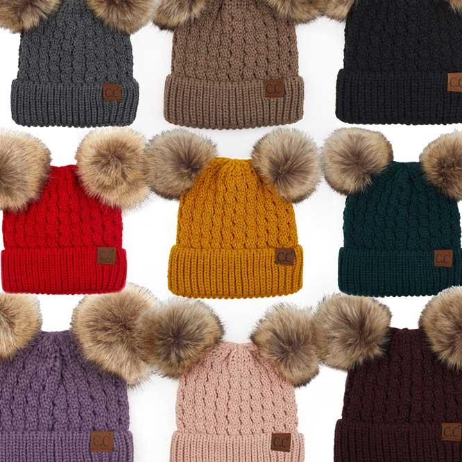Double Pom Cable Knit Beanie