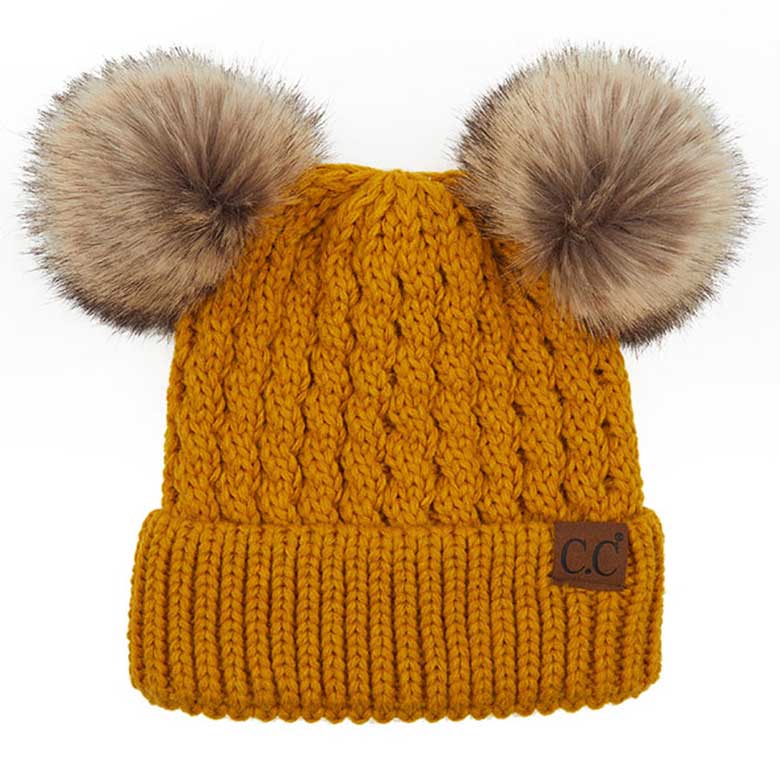 Double Pom Cable Knit Beanie
