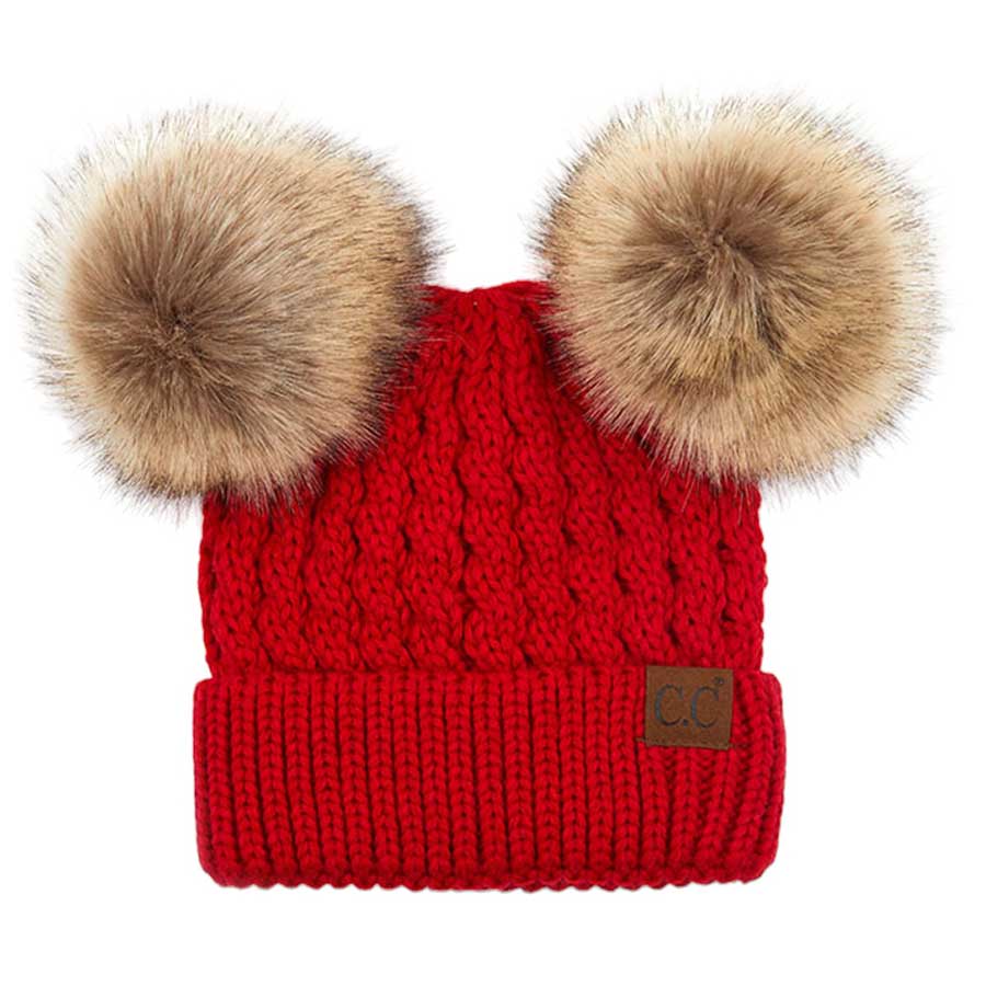 Double Pom Cable Knit Beanie