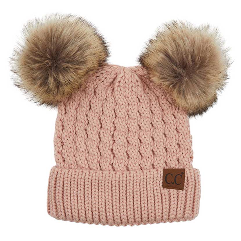 Double Pom Cable Knit Beanie