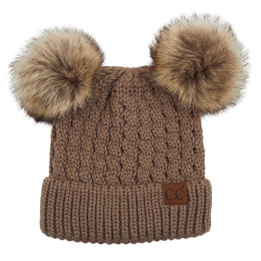 Double Pom Cable Knit Beanie