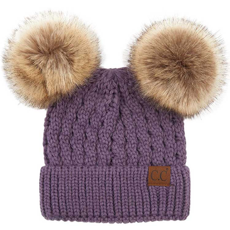 Double Pom Cable Knit Beanie